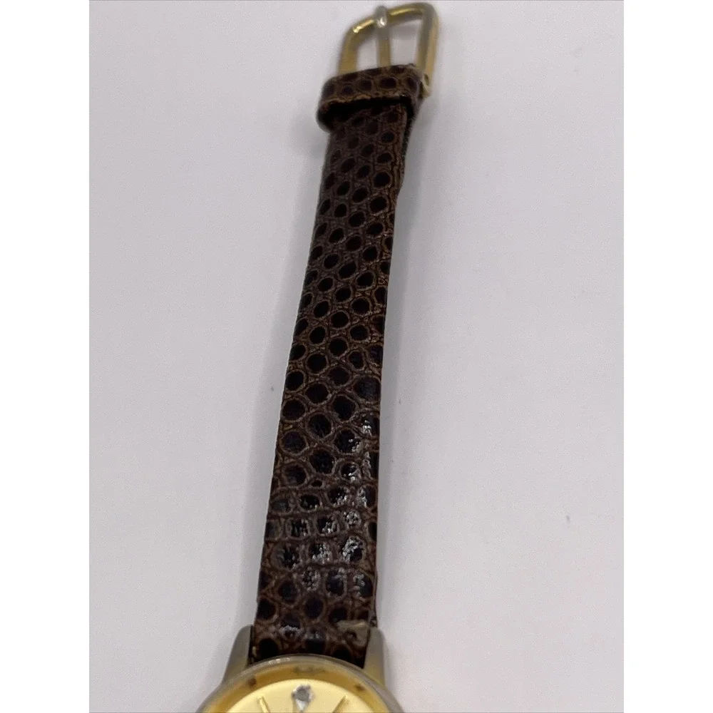 Vintage Nelsonic Women's Diamond‎ Quartz Watch Brown Leather Band- New Battery